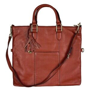 G.I.L.I Large Folding Handbag w Handles & Crossbody Strap  Cognac Brown Leather
